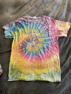 Gildan Tie-Dye Sarasota Florida Tee For Woman- Yellow, Pink, Blue, Green, Purple